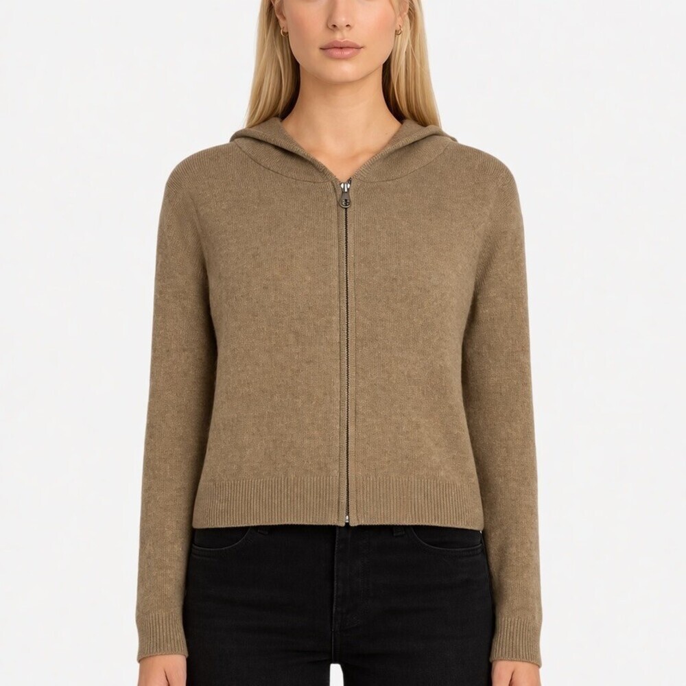 SABLYN Womens 100% Cashmere Hoodie Sweater XS zip front camel tan - Picture 6 of 6